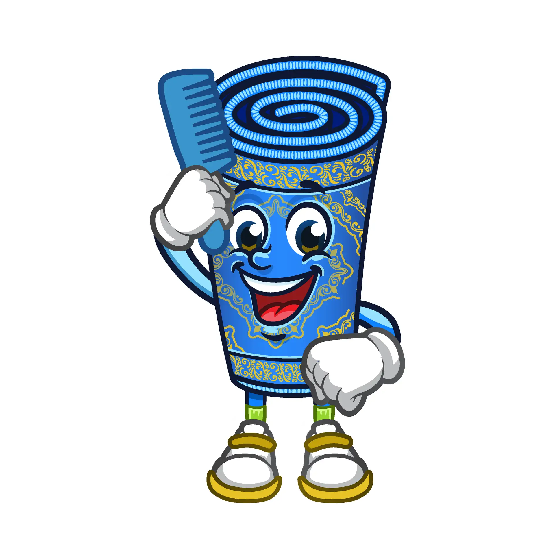Mascot holding a fringe comb — fringe cleaning
