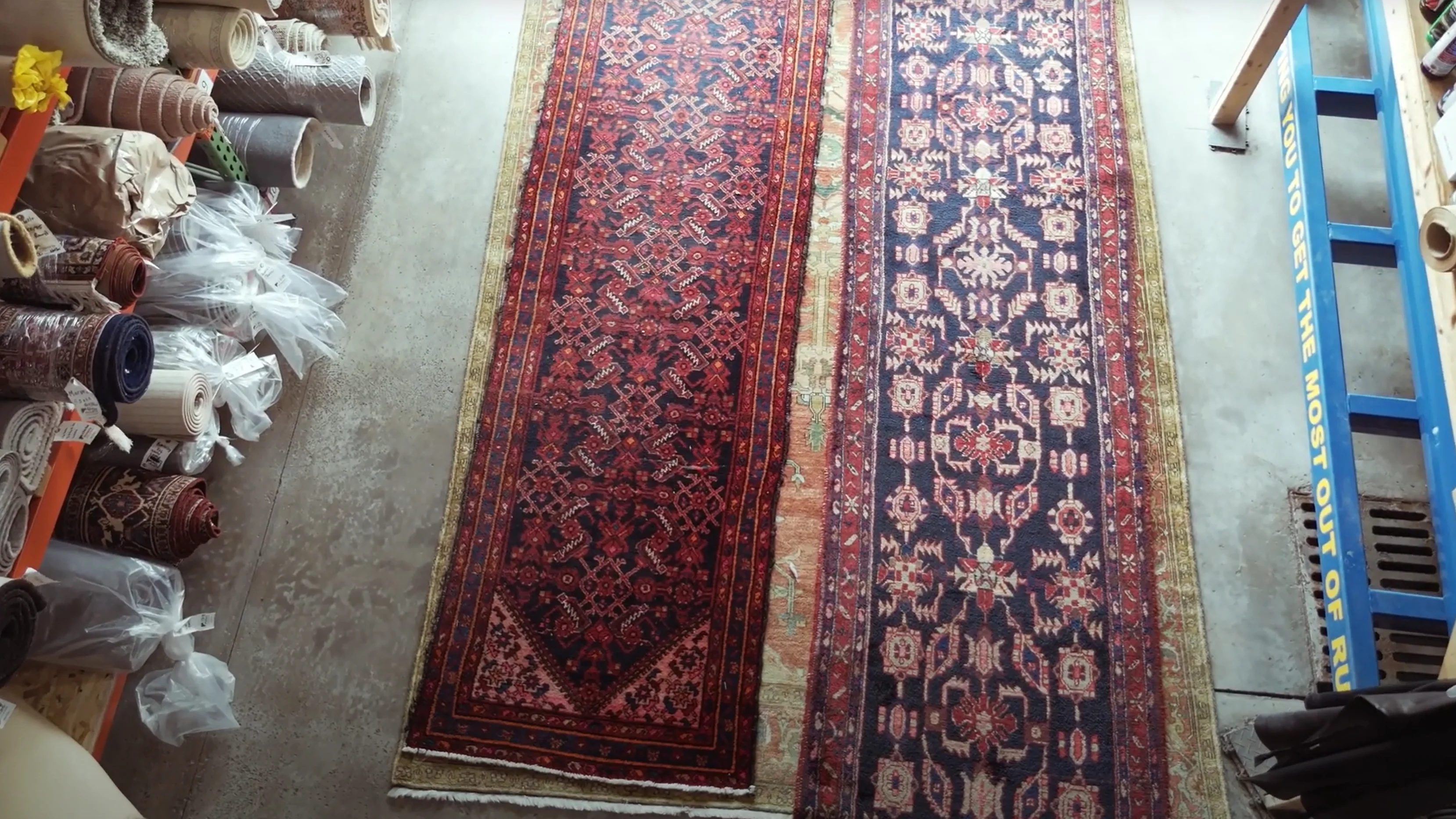 Collection of cleaned rugs at the Rug Life facility